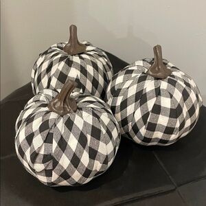 Black and White Checkered Fabric mini pumpkins  set of 3